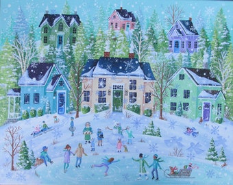 Snow Frosted Fun ~ Folk Art Print ~ Winter Folk Art