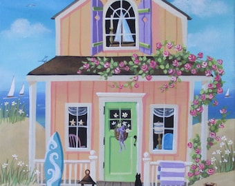 Sand Dunes Cottage Folk Art Print