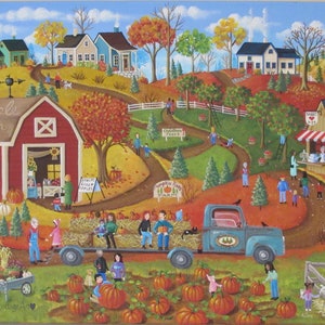 Autumn Landscape Hayride Folk Art Print