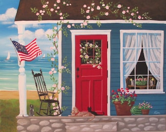 Folk Art Print Summer on the Porch