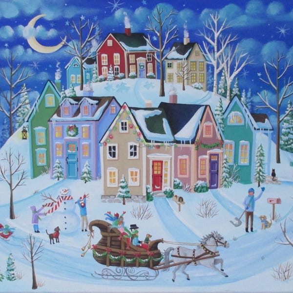 Ride Around Town Folk Art Print