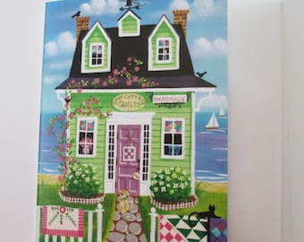 Cozy Cottage Quilt Shop Blank Card with Envelope Artwork by Kim Leo