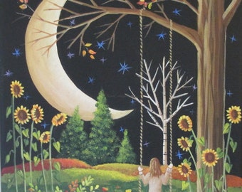 Only the Moon Knows ~ Autumn Folk Art Print