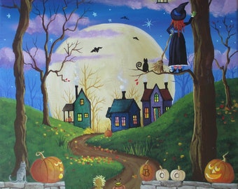 Bat's Eye View~ Halloween Folk Art Print