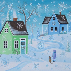 Counting Snowflakes Winter Folk Art Print