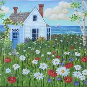 Folk Art Print ~ Cottage Wall Art ~Meadow