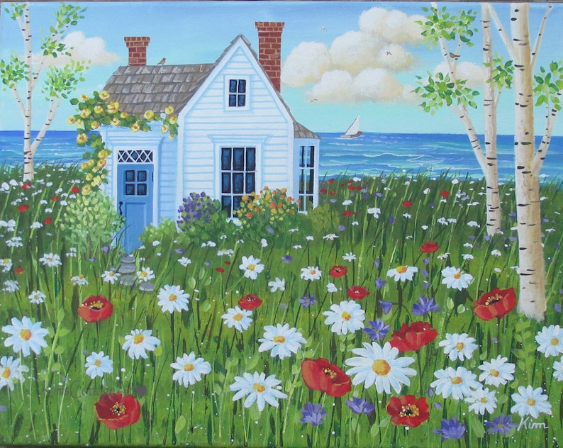 Folk Art Print Cottage Wall Art Meadow image 1