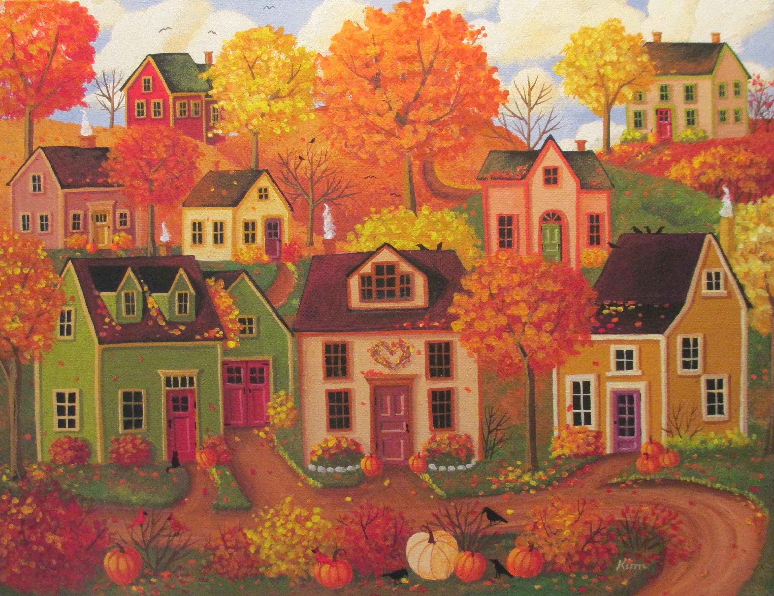 Auburn Hills ~ Autumn Folk Art Print - Etsy