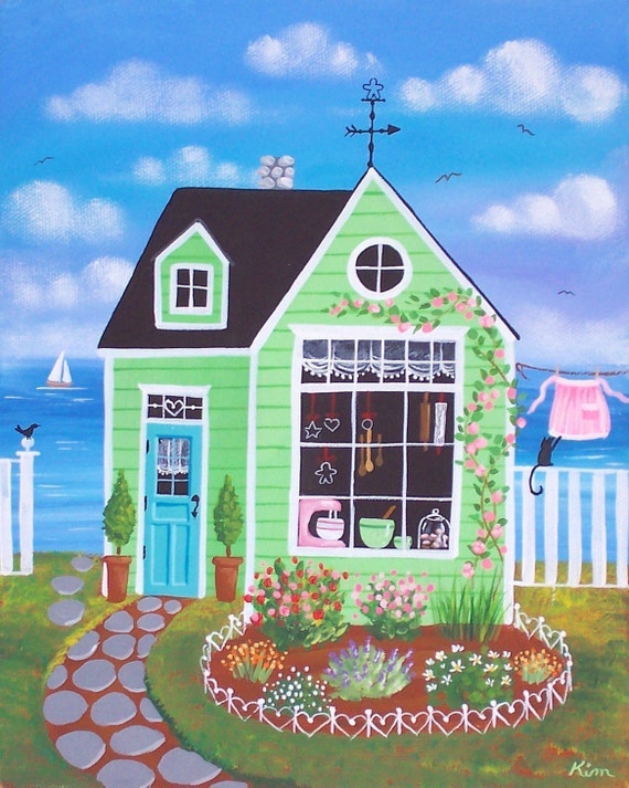 Items similar to Cookie Cutter Cottage Folk Art Print on Etsy