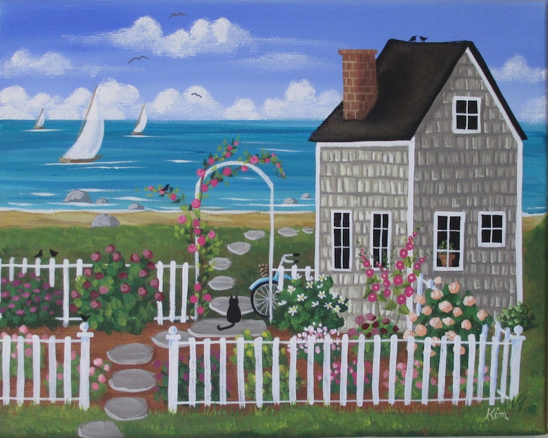 Nantucket Garden Folk Art Print Etsy