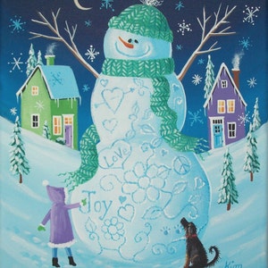 Joy Love and Peace Winter Folk Art Print
