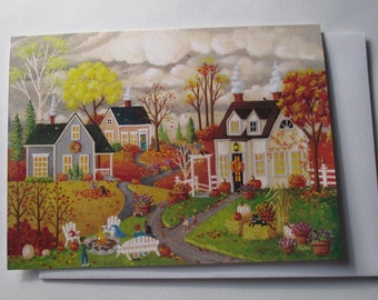 Cozy By the Fire Blank Card with Envelope Artwork by KimsCottageArt