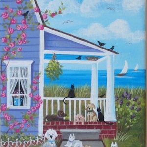 Porch Pals Folk Art Print