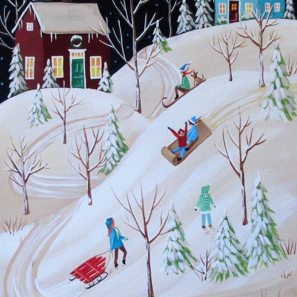 The Hill Seekers ORIGINAL Folk Art Painting FREE Shipping