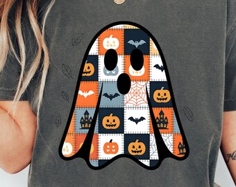 Ghost Patchwork PNG Digital Download Cute Halloween Sublimation Design Clipart Digital Patchwork Ghost Halloween Digital Art