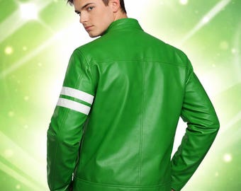 Ben 10 Ryan Kelley Green Leather Jacket | Alien Swarm Cosplay