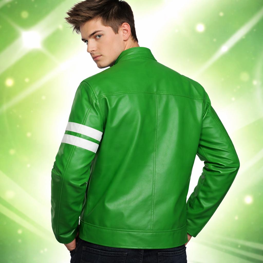 Ben 10 Ryan Kelley Green Leather Jacket | Alien Swarm Cosplay