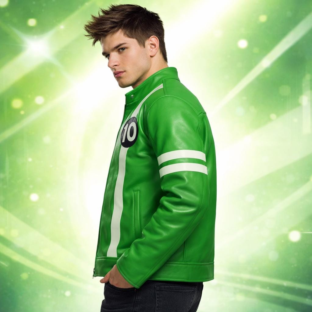 Ben 10 Ryan Kelley Green Leather Jacket | Alien Swarm Cosplay