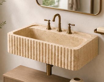 Luxury Fluted Travertine Sink - Modern Wall Mount & Vessel Basin