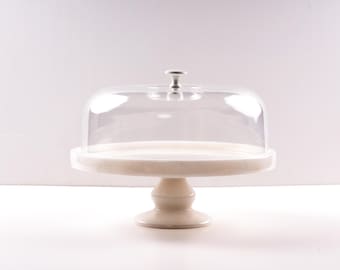 Elaria 11.4&quot; (29cm) White Marble Cake Stand with Dome – Stone Pedestal Cake Stand for Cakes, Pastries, Desserts – White Cake Stand With Lid