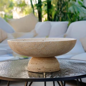 Gratia - Large Travertine Pedestal Bowl: Marble Centerpiece, 12" Serving Bowl image 7