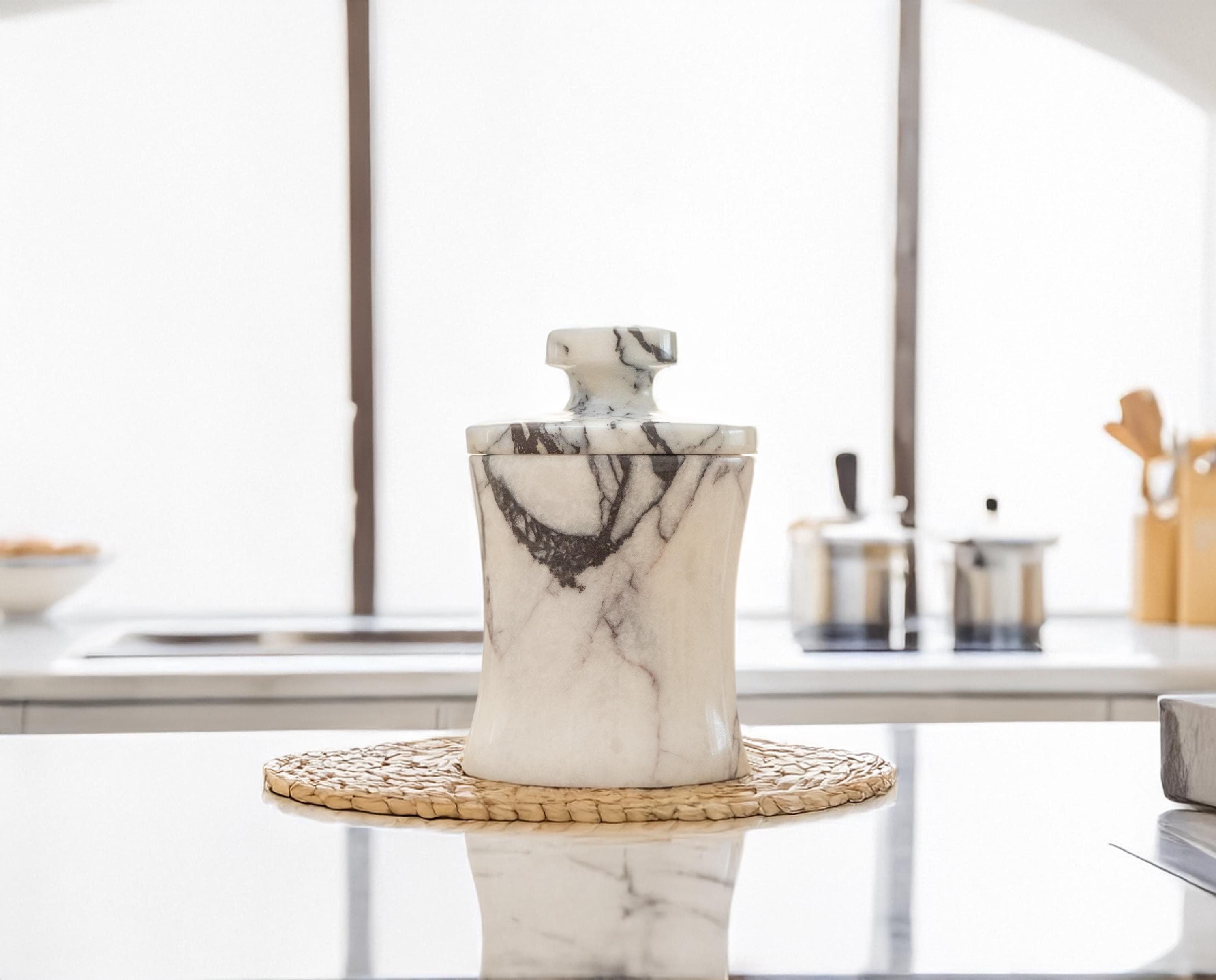 Venia - Marble Spice Jar with Lid: Marble Canister, Stone Salt Cellar