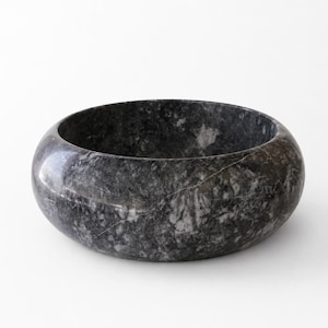 Dark Gray Marble Vessel Sink - Sculptural Rounded Countertop Marble Basin image 4