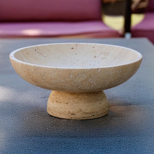 Gratia - Large Travertine Pedestal Bowl: Marble Centerpiece, 12&quot; Serving Bowl