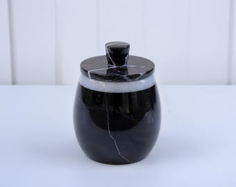Hestia - Handmade Marble Jar with Lid: Black Marble Canister, Stone Salt Cellar, Sugar Pot