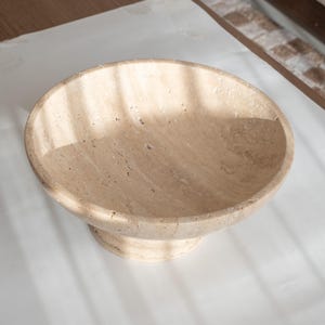 Gratia - Large Travertine Pedestal Bowl: Marble Centerpiece, 12" Serving Bowl image 5