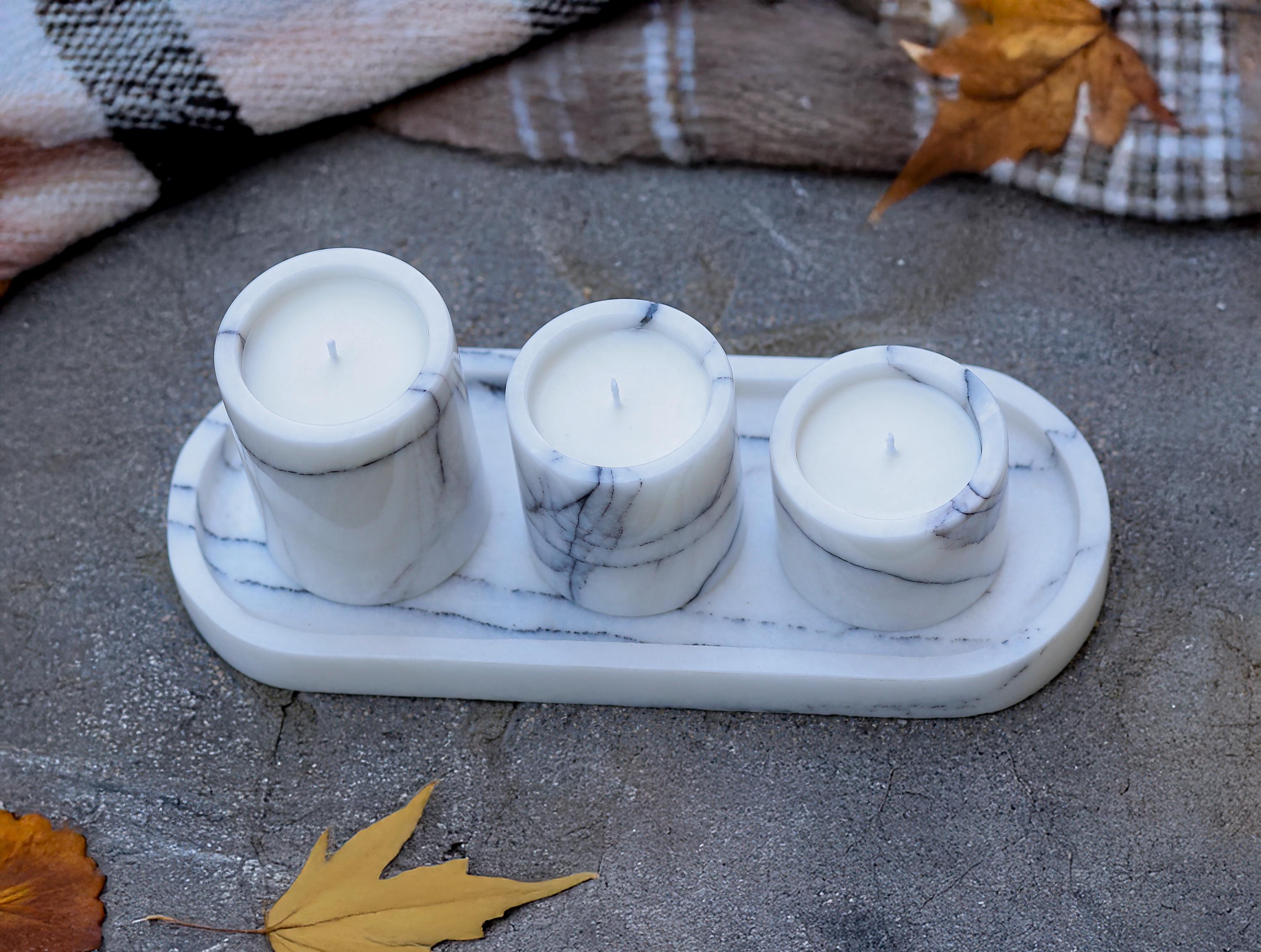 Lucia - Handmade Marble Candle Holder Set With Tray: Scented Soy