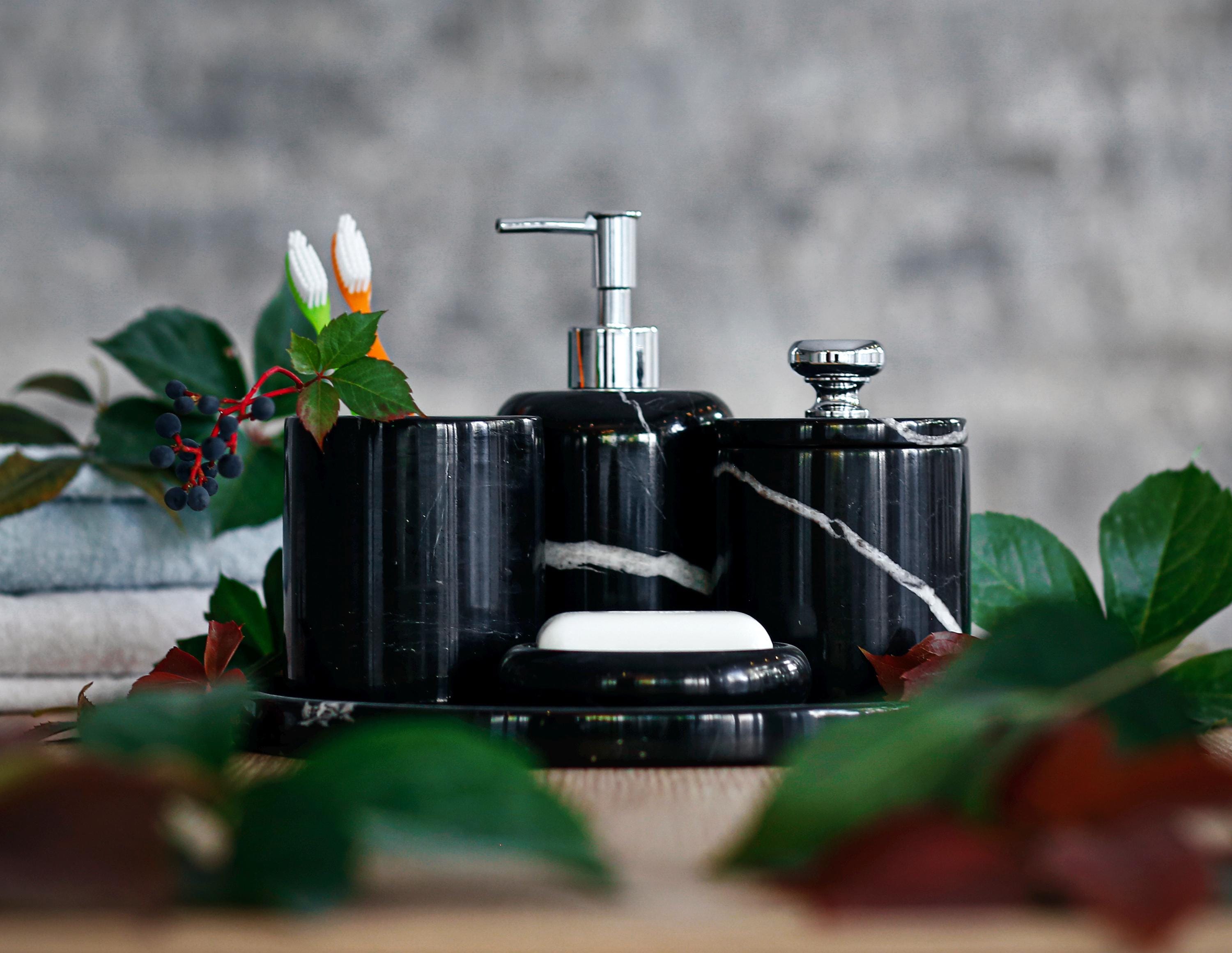 BRIESTA black marble & YONAGI FSセット Valeria - 5-piece Black Marble Bathroom Accessories Set - Etsy