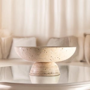 Gratia - Large Travertine Pedestal Bowl: Marble Centerpiece, 12" Serving Bowl image 11
