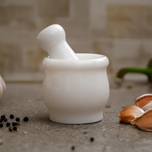 Terra - Handmade White Marble Mortar and Pestle: Modern Stone Spice Grinder
