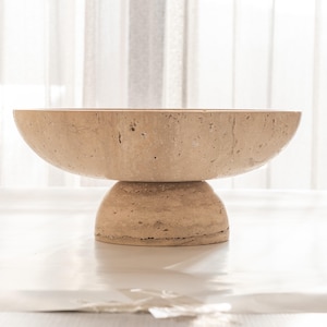 Gratia - Large Travertine Pedestal Bowl: Marble Centerpiece, 12" Serving Bowl image 8