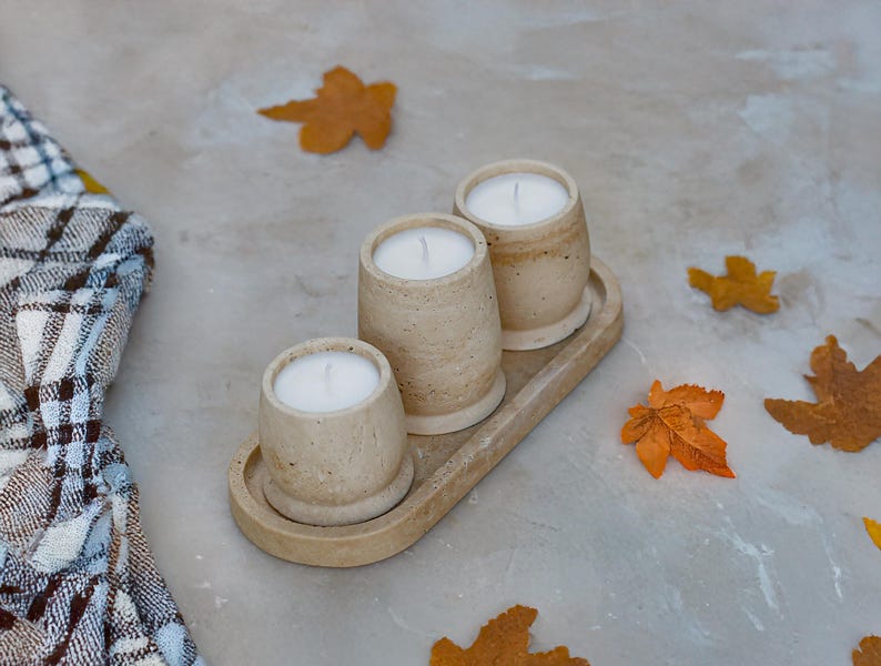 MarbelixDesign Luminia Travertine Candle Holder - Thumbnail 3