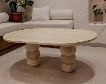 Sphaera - 47.2" (120cm) Beige Travertine Coffee Table : Natural Marble Living Room Table