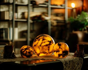 Illumia - 3-Piece Calacatta Viola Marble Table Lamp Set: Elegant Ambient Lighting