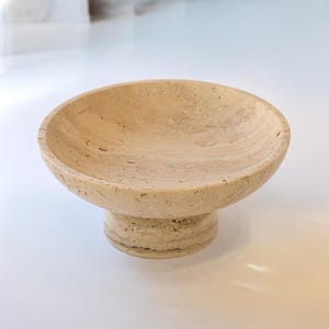 Gratia - Large Travertine Pedestal Bowl: Marble Centerpiece, 12" Serving Bowl image 3