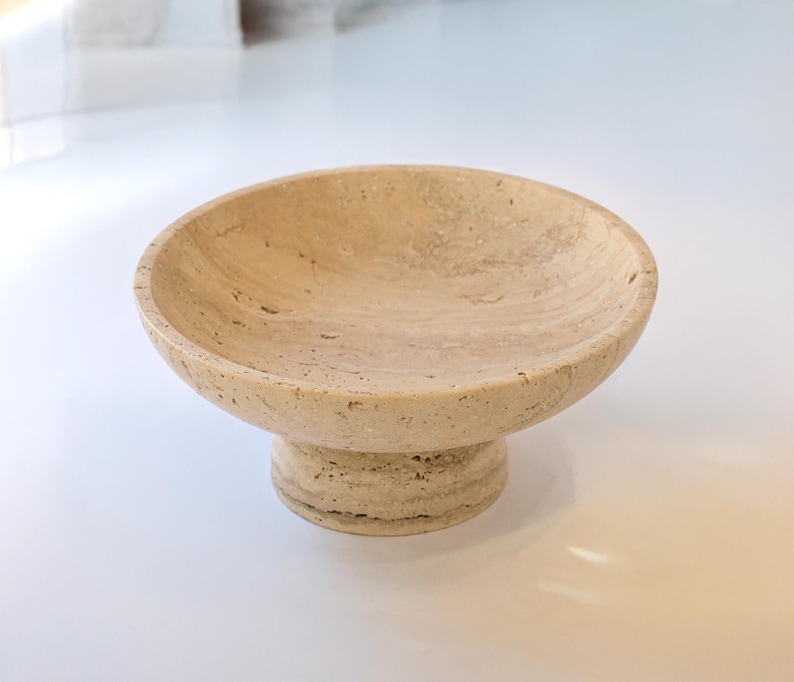 Gratia - Large Travertine Pedestal Bowl: Marble Centerpiece, 12" Serving Bowl image 3