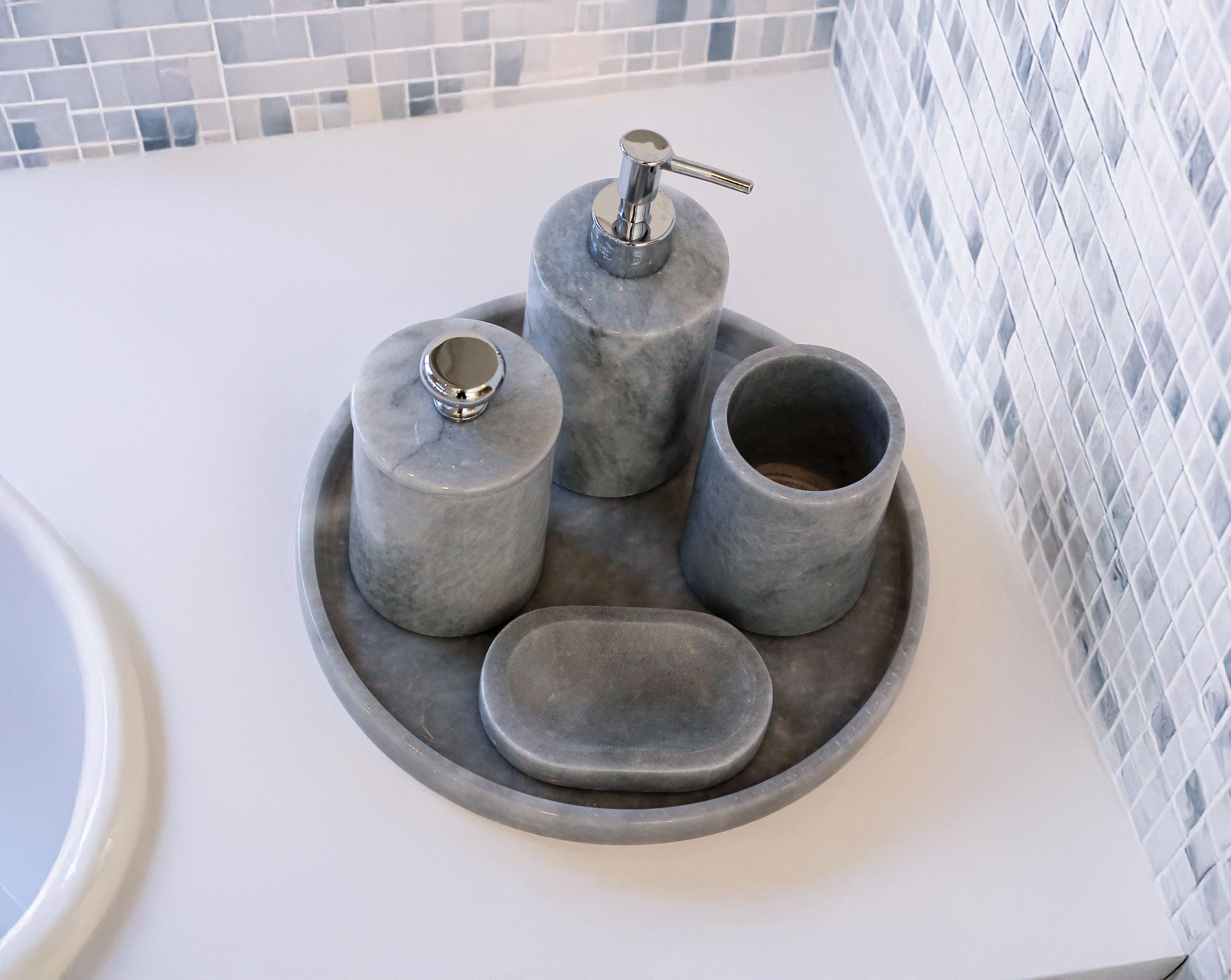 Aurelia - 5-piece Luxury Grey Marble Bathroom Accessories Set - Etsy