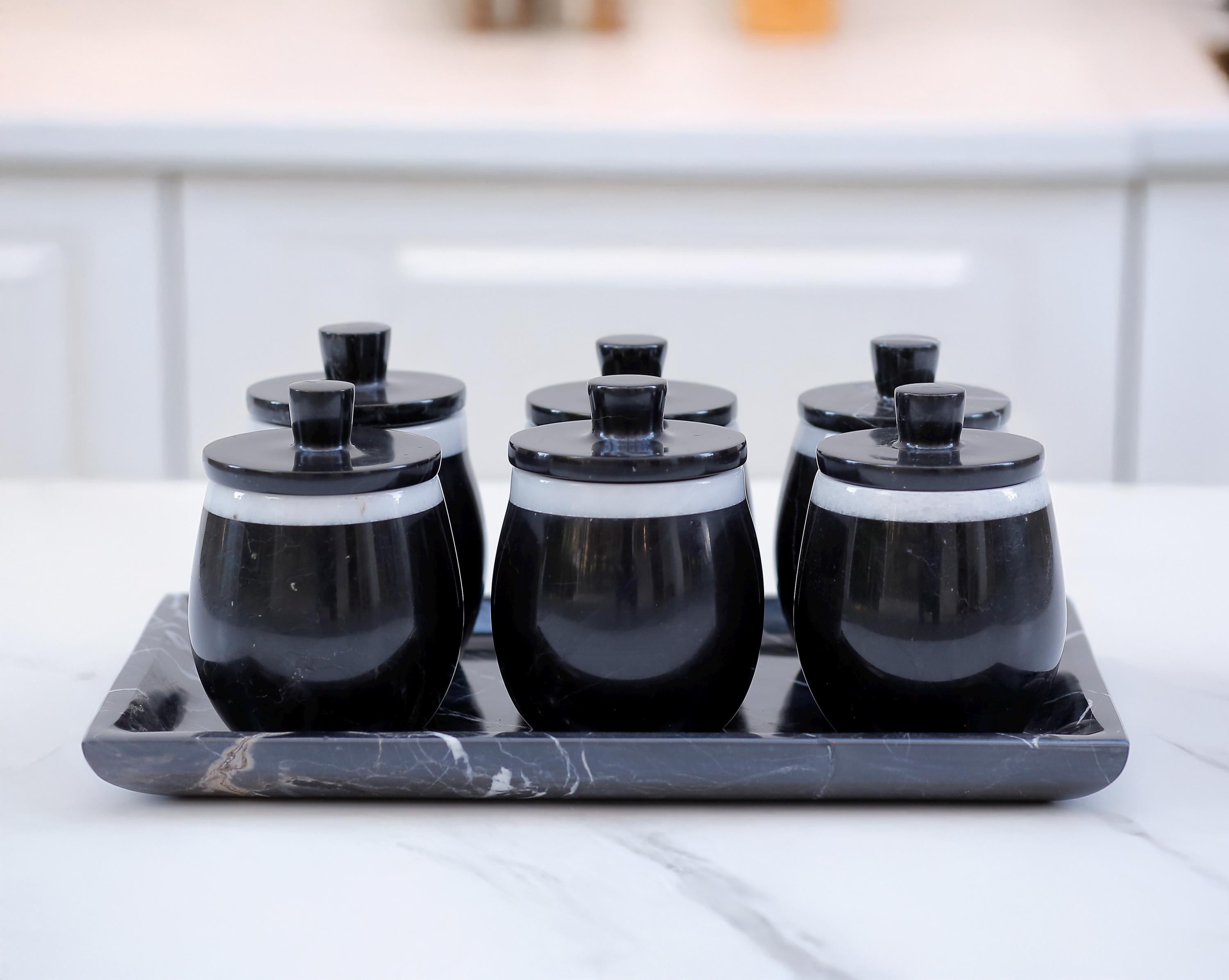 BRIESTA black marble & YONAGI FSセット Hestia - 7-piece Handmade Black Marble Spice Canister Set With