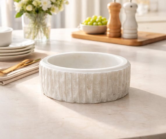 Serenita - White Marble Bowl: 6" Luxury Natural Marble Serving Dish