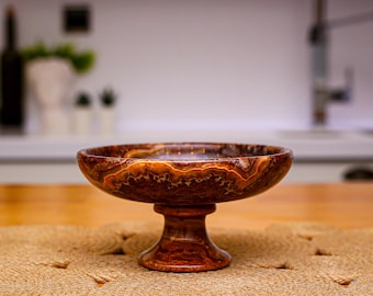 Livia - Onyx Pedestal Bowl: Luxurious Red Marble Footed Cookie Stand