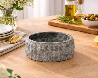 Serenita - Cuenco de mármol natural: Plato para servir de mármol gris oscuro veteado de lujo de 15 cm