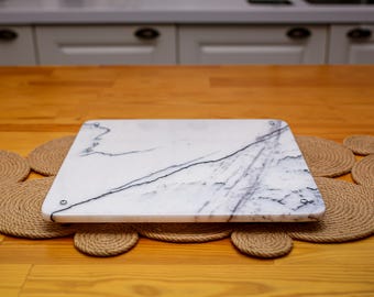 Elevia - Veined White Marble Cutting Board: Elegant Stone Chopping Board (11.8")