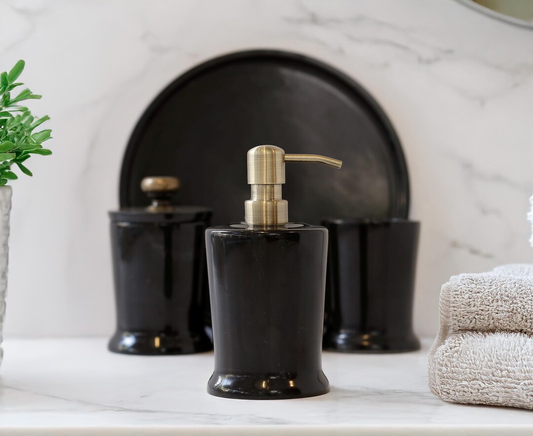 Thalia - Handmade Black Marble Bathroom Accessories Set: Stainless ...