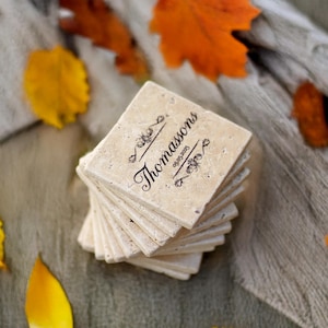 Silva - 6&12-Piece Personalized Travertine Marble Coaster Set: Stone Coasters