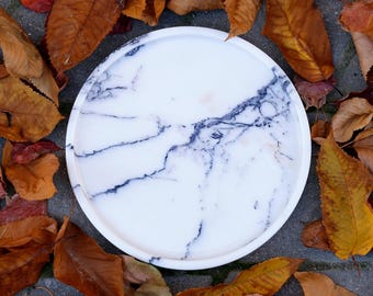 Armonia - Veined White Marble Tray : 10.6" (27cm) Decorative Tray for Bathroom Kitchen & Living Room