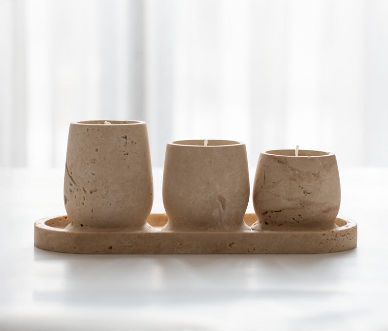 MarbelixDesign Luminia Travertine Candle Holder - Thumbnail 2